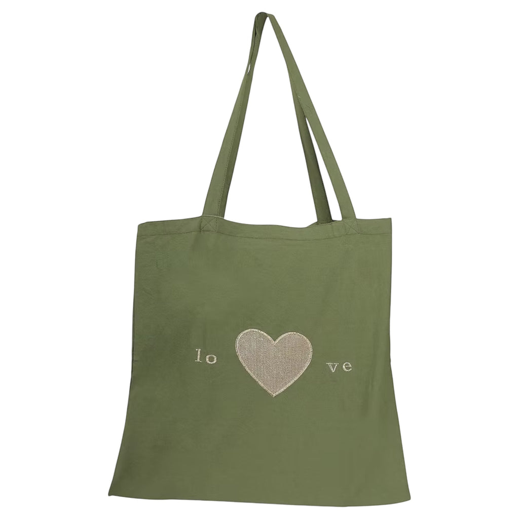 Green Heart Embroidery Tote Bag – Front View | JOYCO