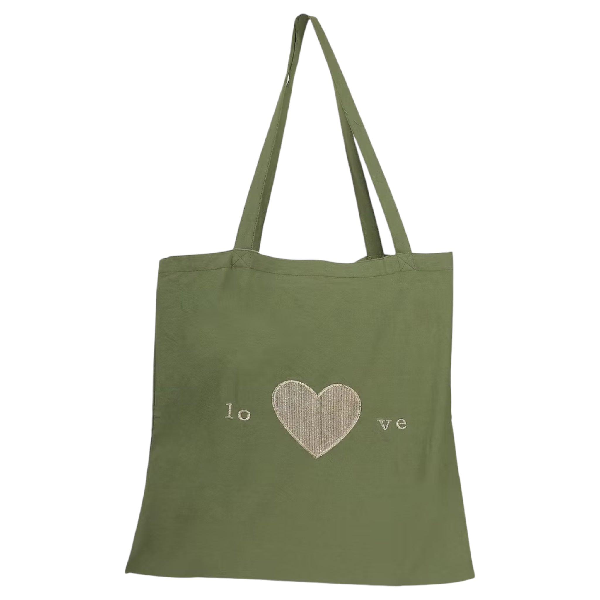 Green Heart Embroidery Tote Bag – Front View | JOYCO