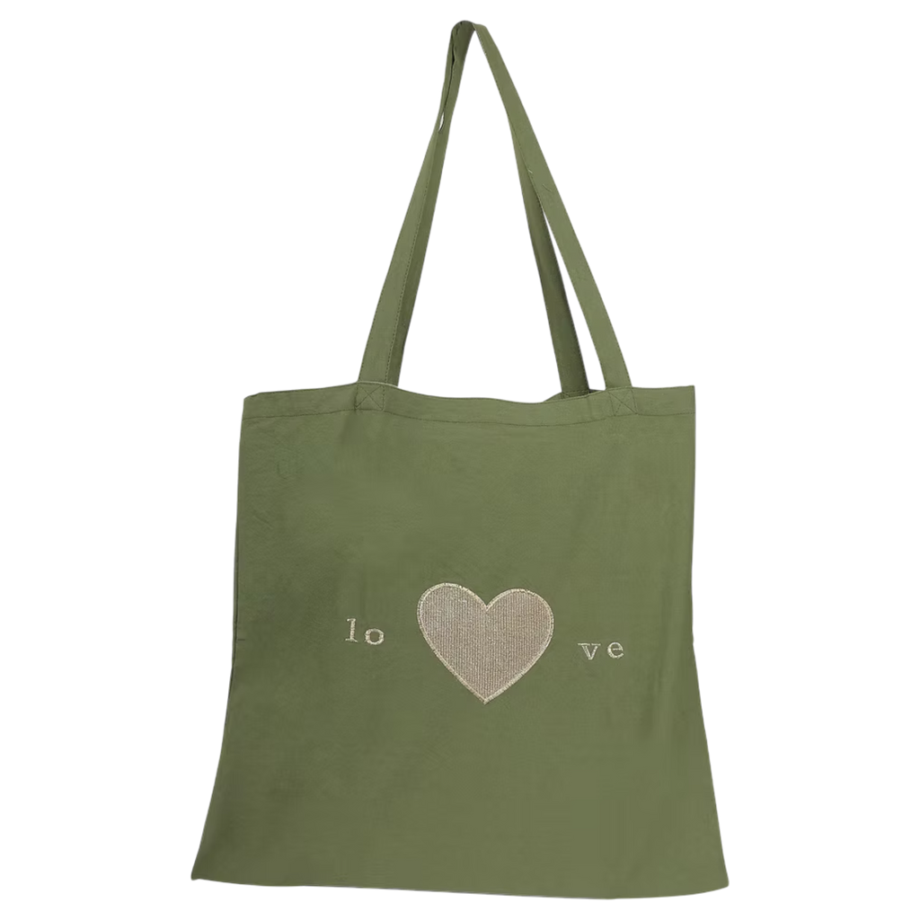 Green Heart Embroidery Tote Bag – Front View | JOYCO