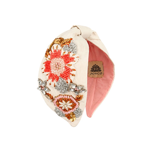 Arielle White Embroidered Women Headband – Front View | JOYCO