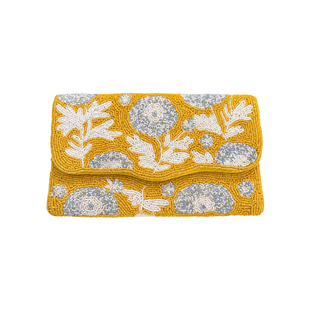 Soleil Bloom Embroidered Clutch – Front View | JOYCO