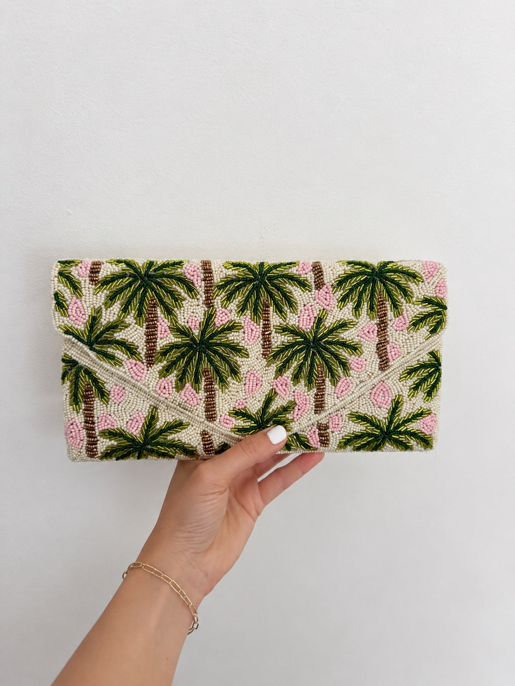 Palm Pearl Embroidered Clutch