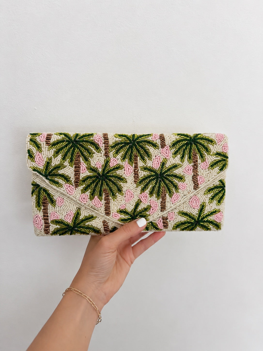Palm Pearl Embroidered Clutch