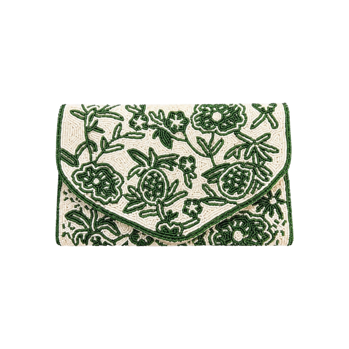 Emerald Green Embroidered Clutch – Front View | JOYCO