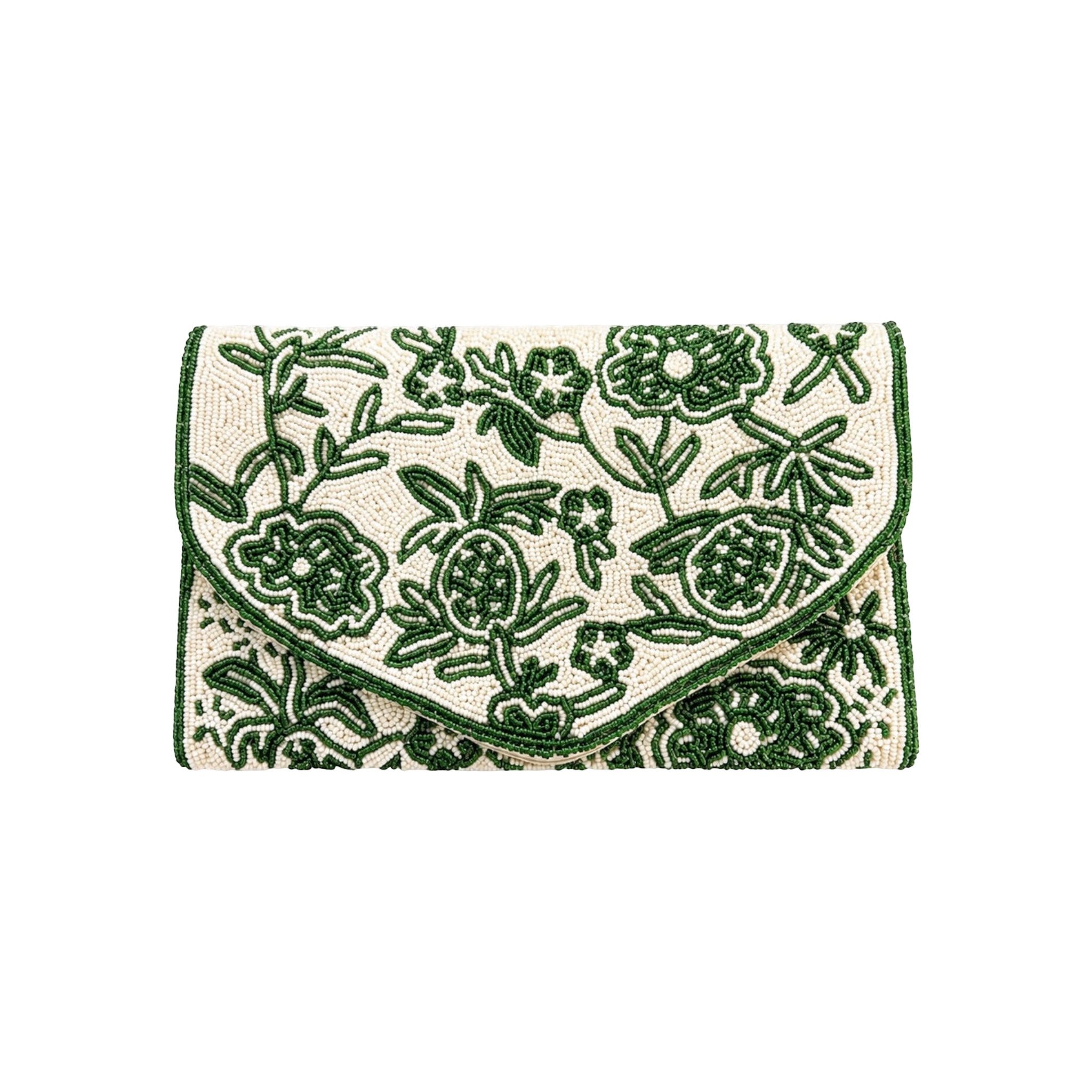Emerald Green Embroidered Clutch – Front View | JOYCO