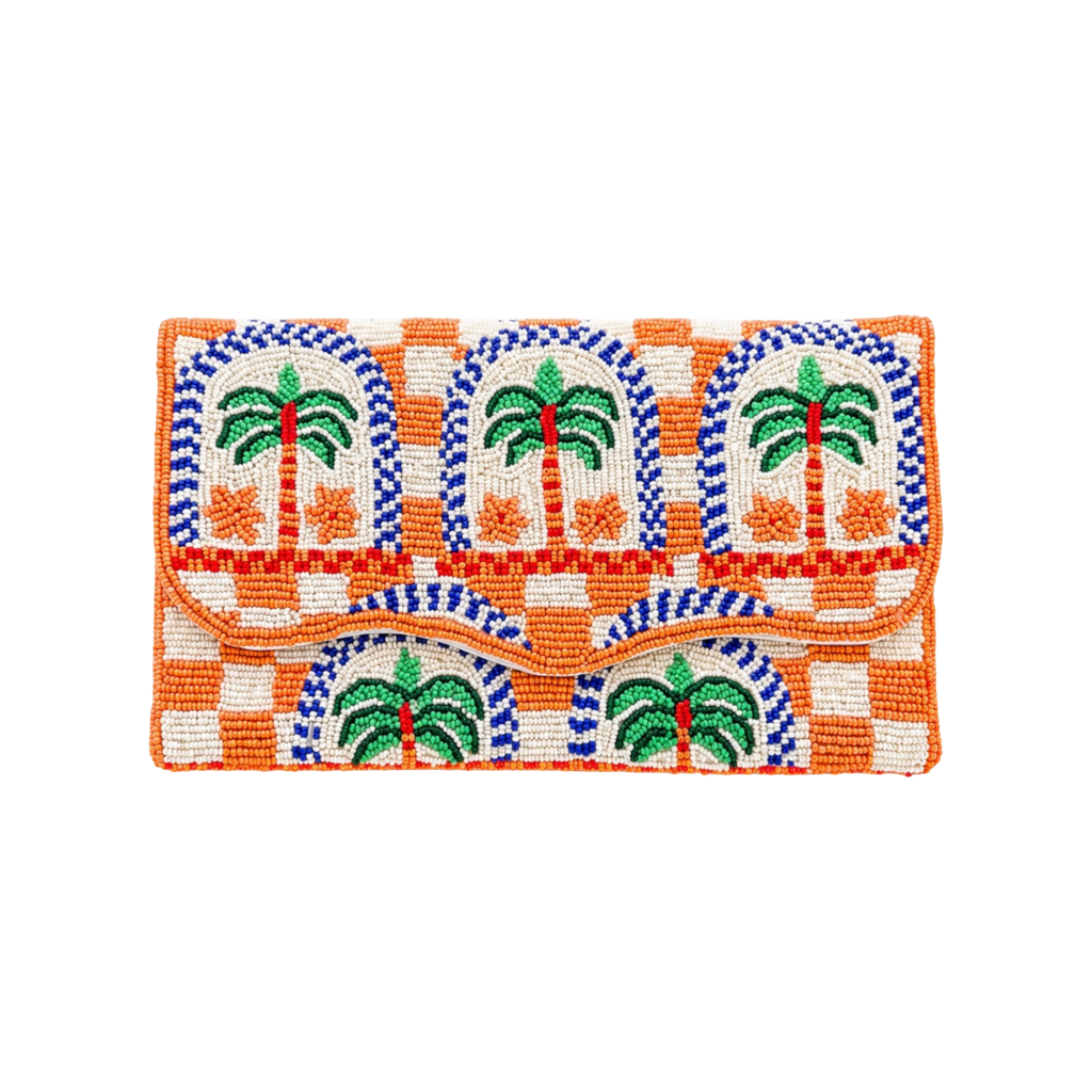 Palm Mirage Embroidered Clutch – Front View | JOYCO