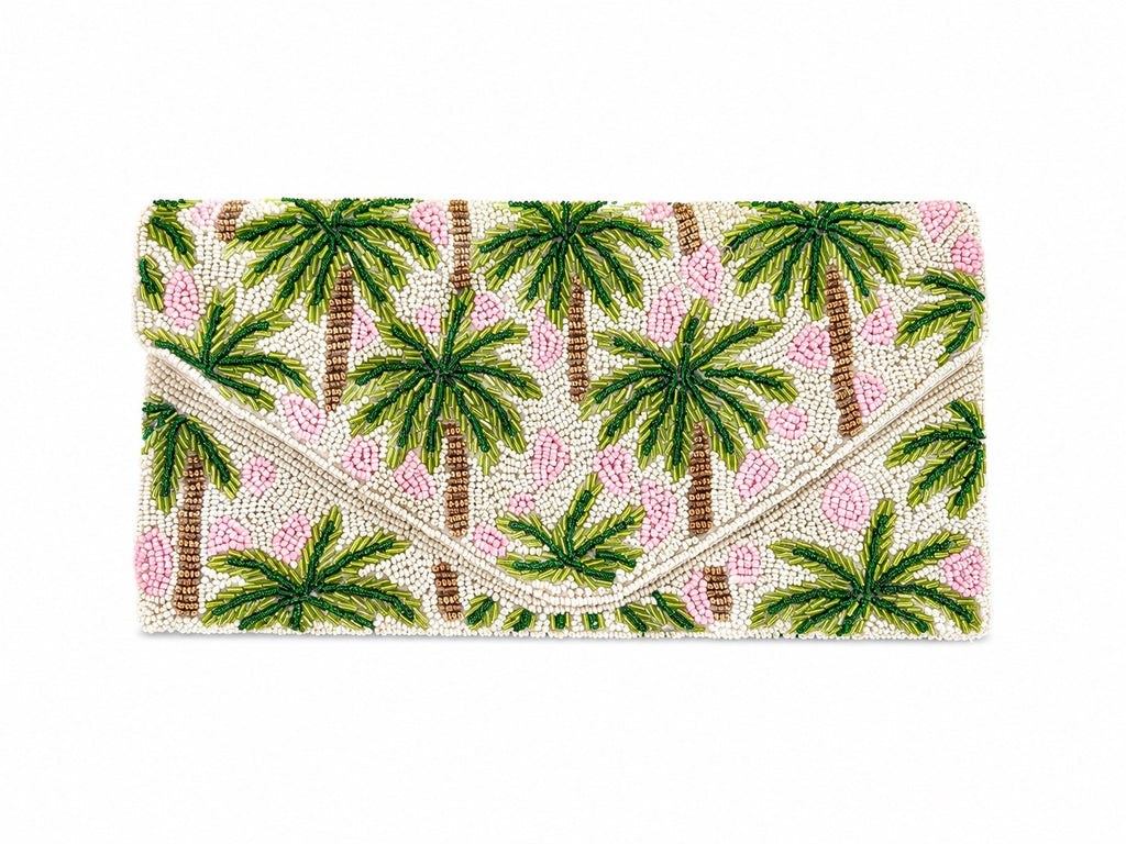 Palm Pearl Embroidered Clutch