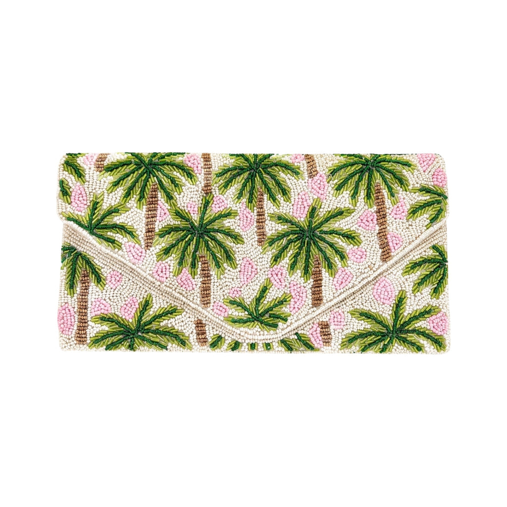 Palm Pearl Embroidered Clutch – Front View | JOYCO