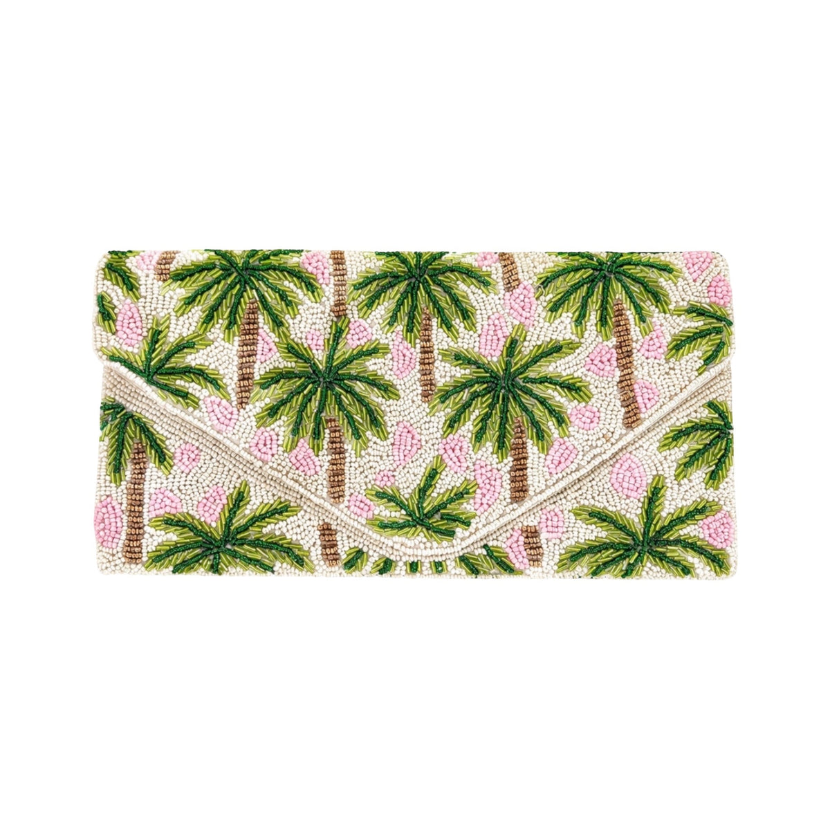 Palm Pearl Embroidered Clutch – Front View | JOYCO