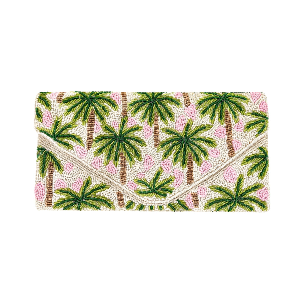 Palm Pearl Embroidered Clutch – Front View | JOYCO