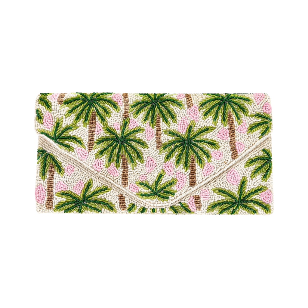 Palm Pearl Embroidered Clutch – Front View | JOYCO