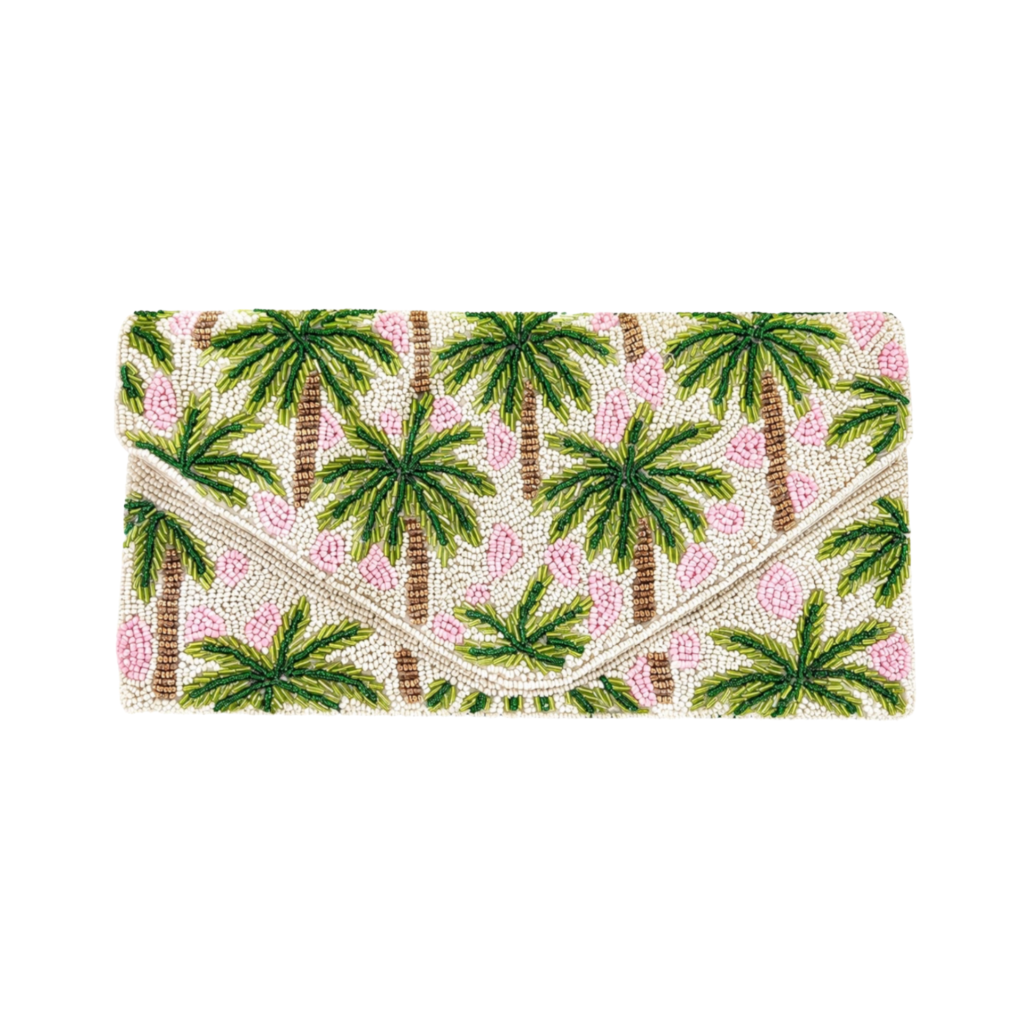 Palm Pearl Embroidered Clutch – Front View | JOYCO