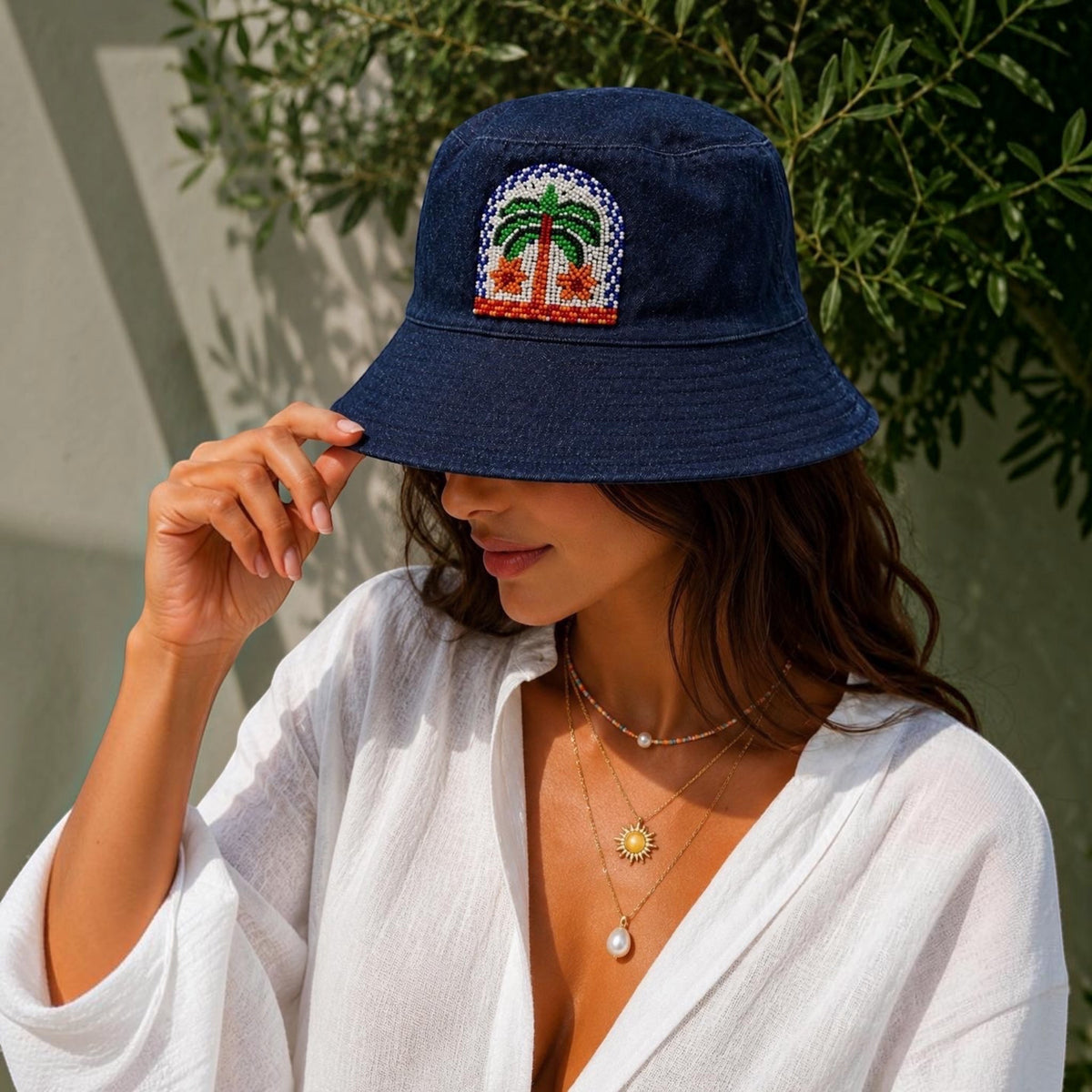 Palm Mirage Navy Embroidered Hat – Image 2 | JOYCO