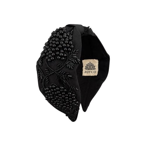 Alessia Black Embroidered Women Headband – Front View | JOYCO