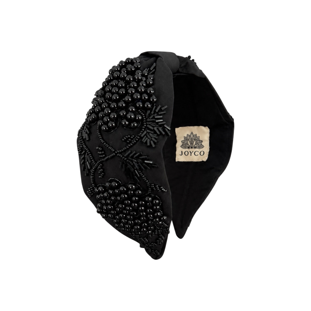 Alessia Black Embroidered Women Headband – Front View | JOYCO