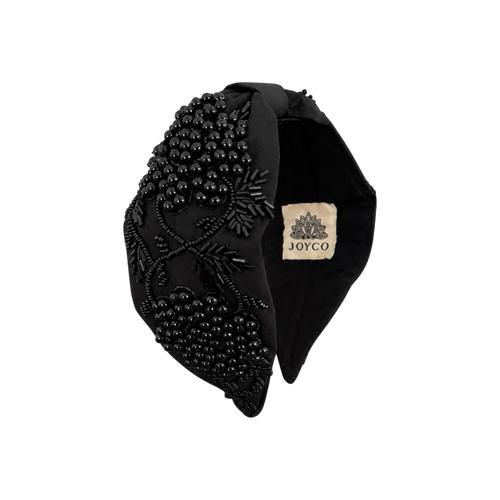 Alessia Black Embroidered Women Headband – Front View | JOYCO