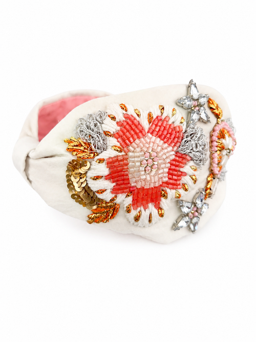 Arielle White Embroidered Women Headband