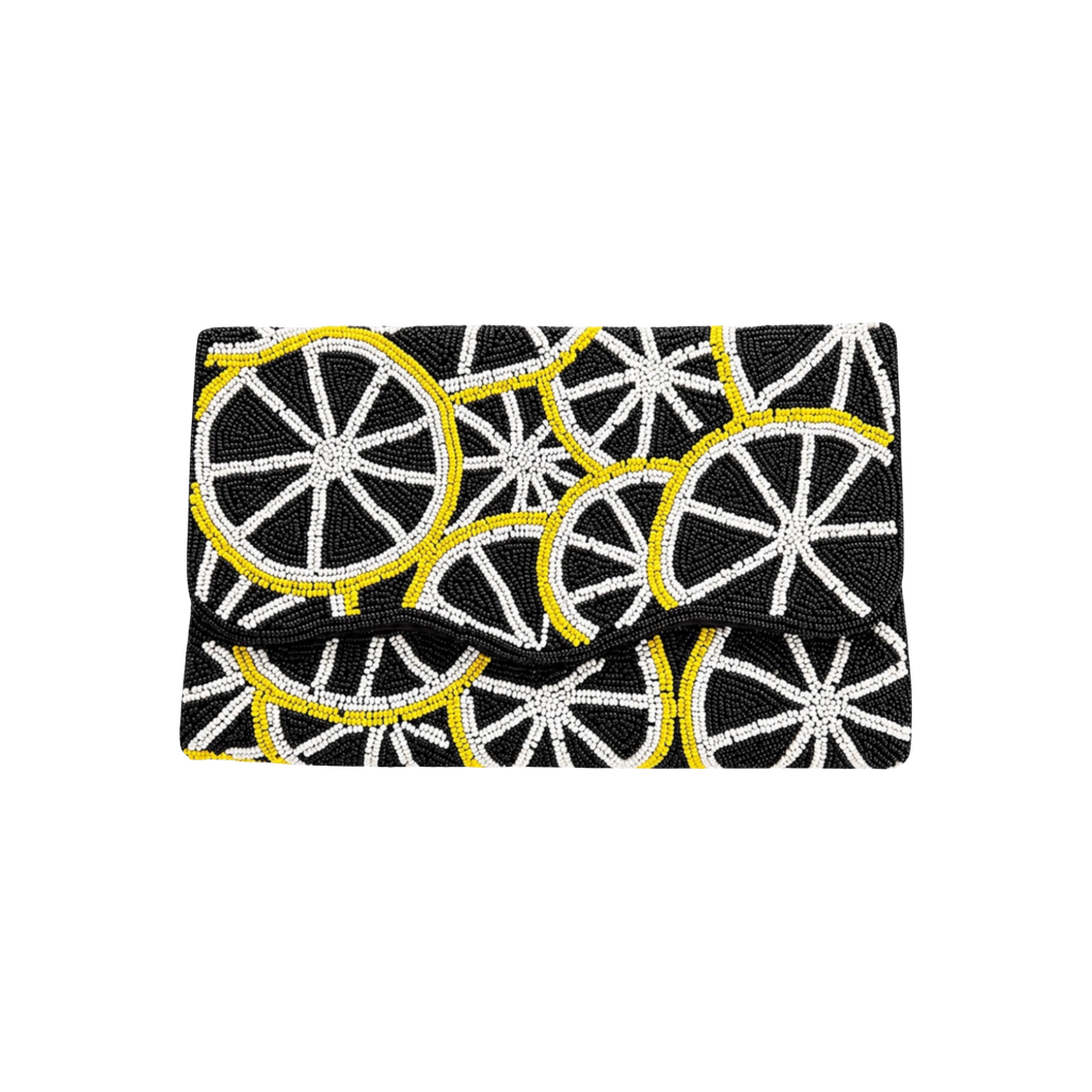 Lemon Dolce Embroidered Clutch – Front View | JOYCO