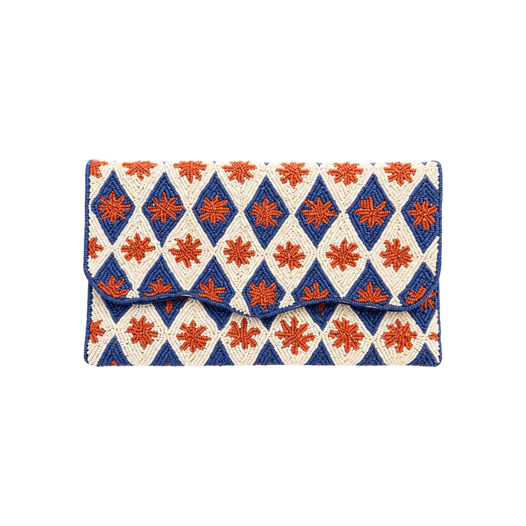 Golden Azure  Embroidered Clutch – Front View | JOYCO