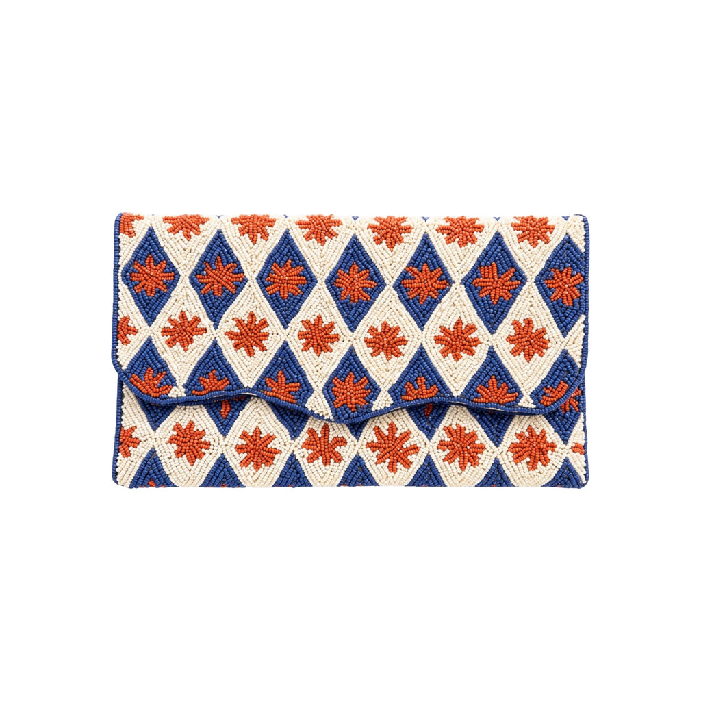 Golden Azure  Embroidered Clutch – Front View | JOYCO