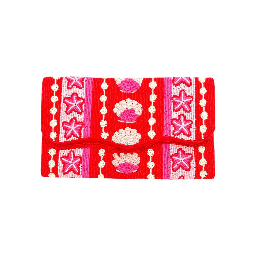 Coral Royale Embroidered Clutch – Front View | JOYCO