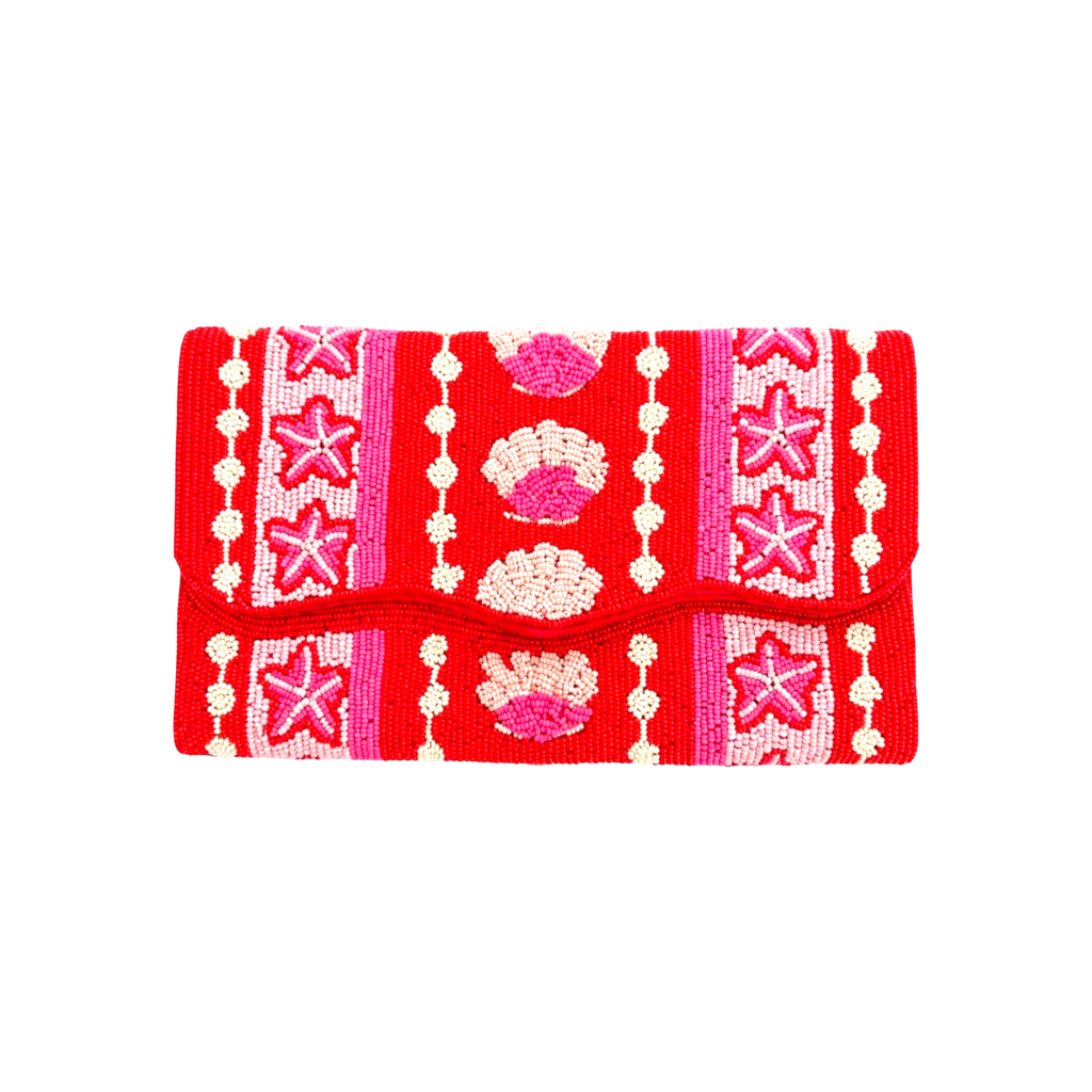 Coral Royale Embroidered Clutch – Front View | JOYCO
