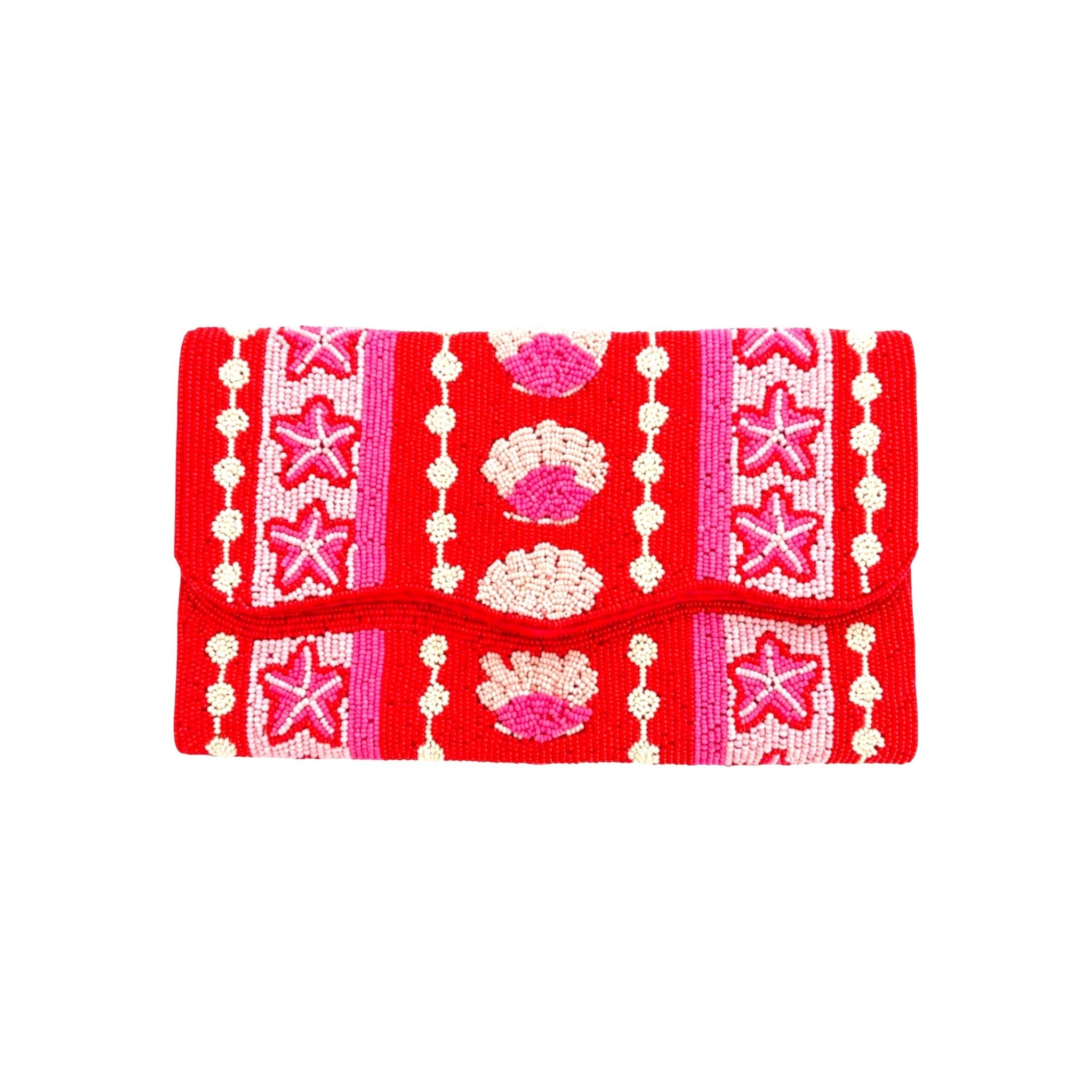 Coral Royale Embroidered Clutch – Front View | JOYCO