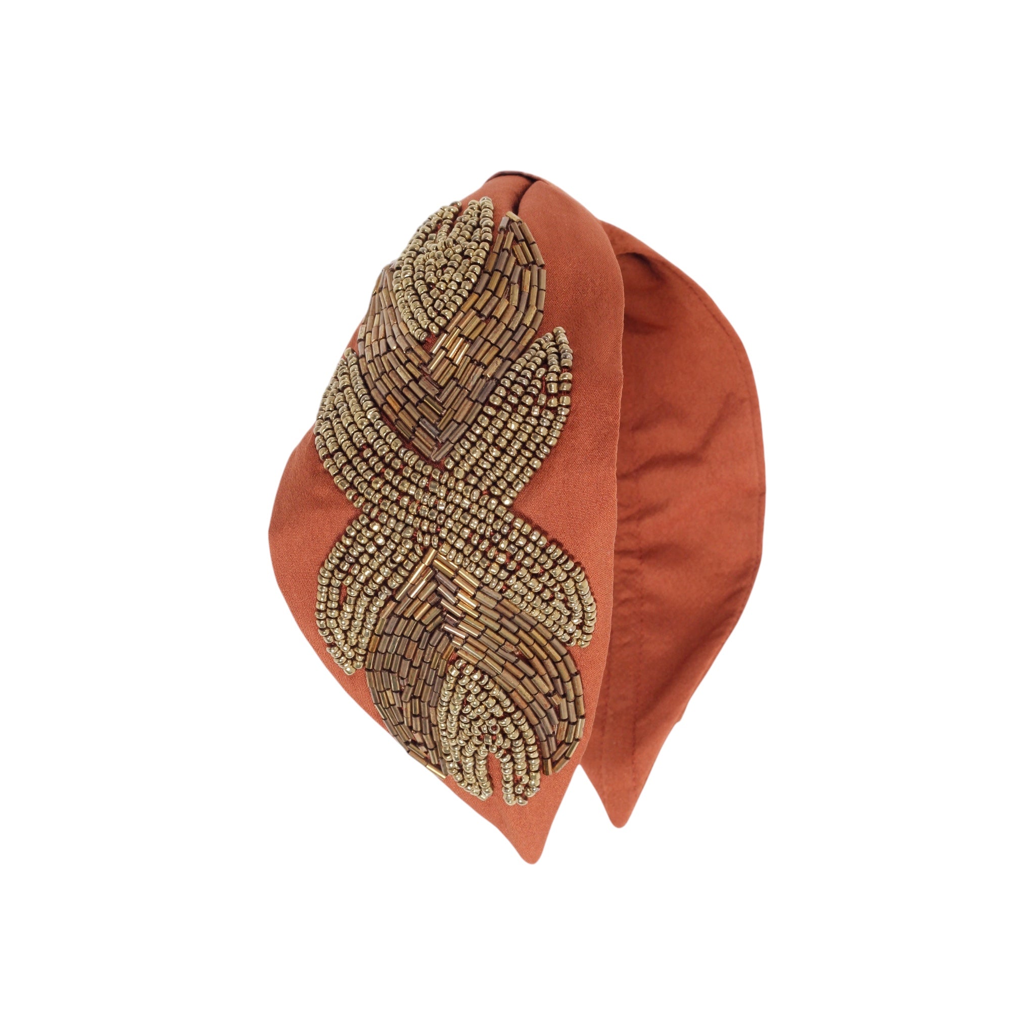 Serena Brown Embroidered Women Headband – Front View | JOYCO