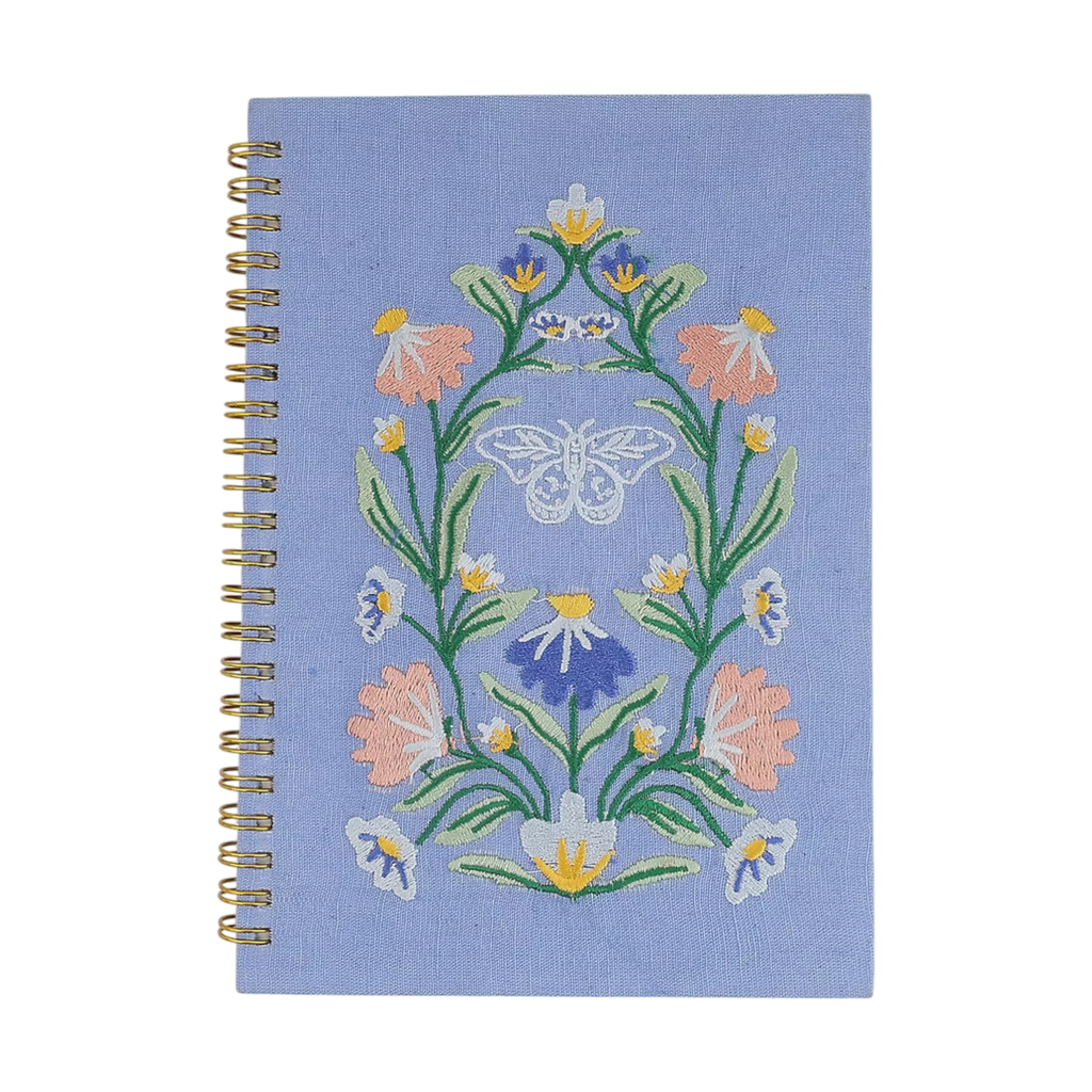 Blue Floral Embroidery Notebook – Front View | JOYCO