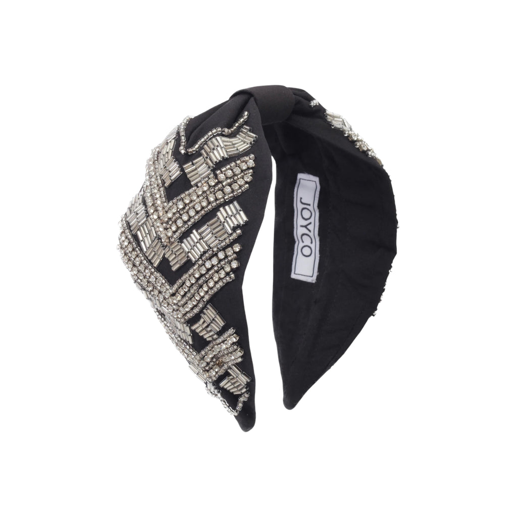 Casta Silver Embroidered Women Headband – Front View | JOYCO