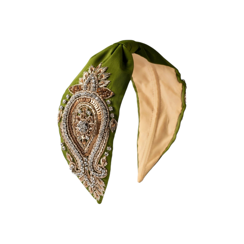Annabel Green Embroidered Women Headband | JOYCO Handmade Women Headband
