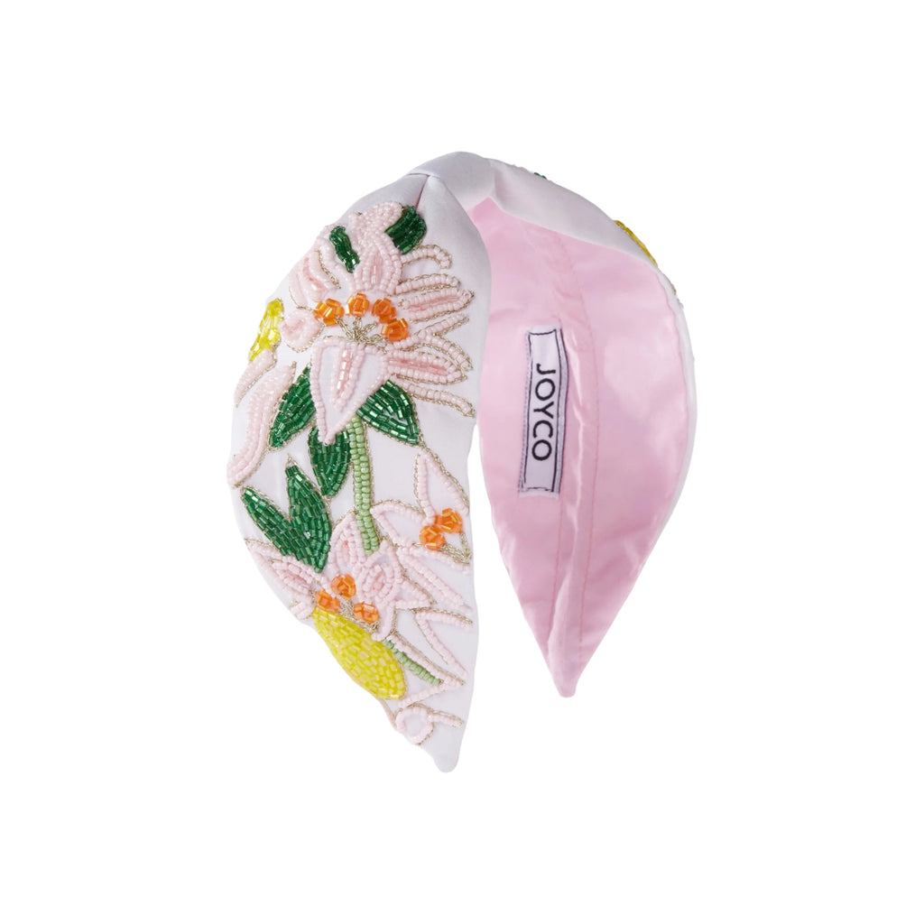 Bellini White Embroidered Women Headband – Front View | JOYCO