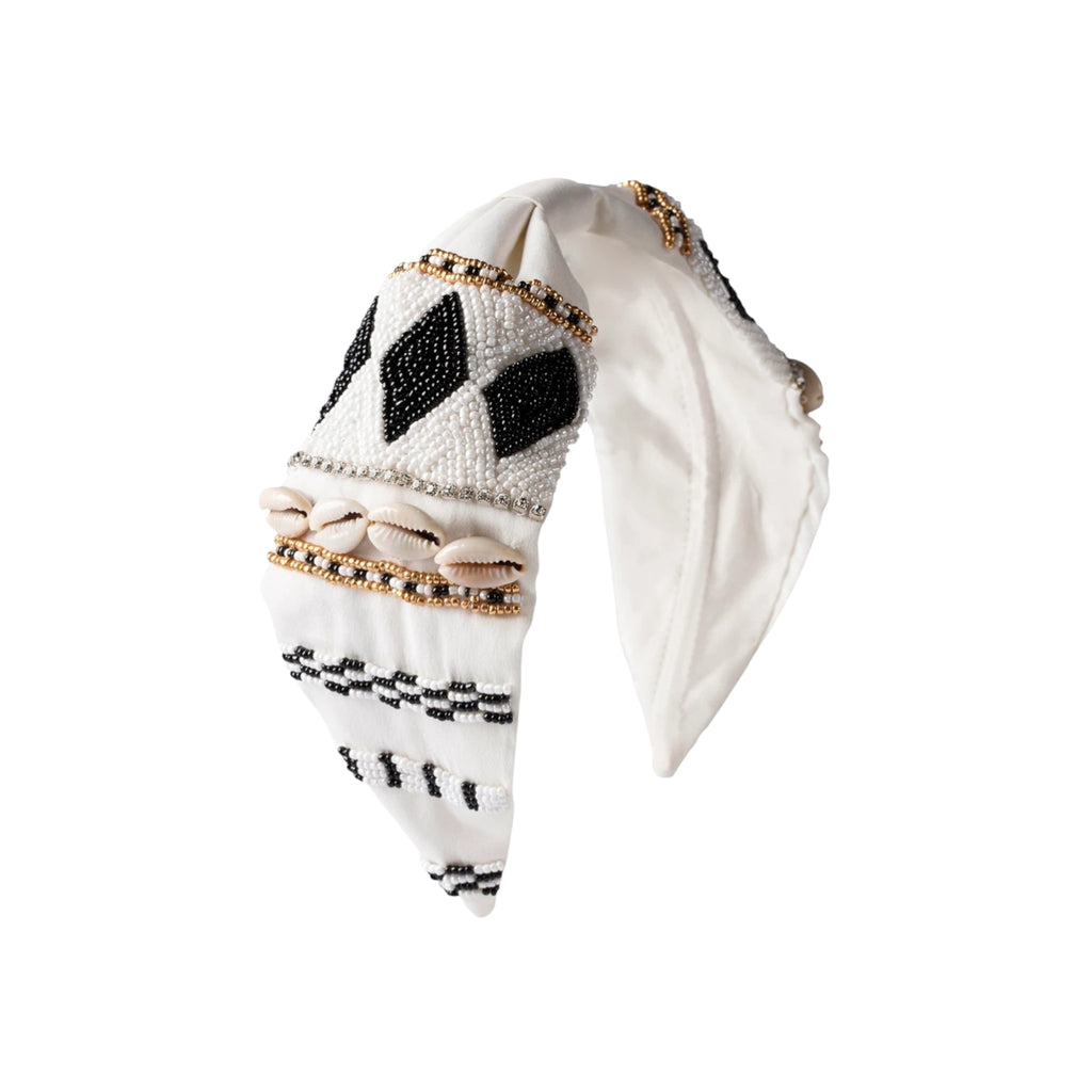 Simone White Embroidered Women Headband – Front View | JOYCO