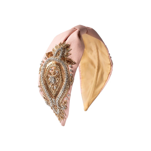 Annabel Pink Embroidered Women Headband – Front View | JOYCO