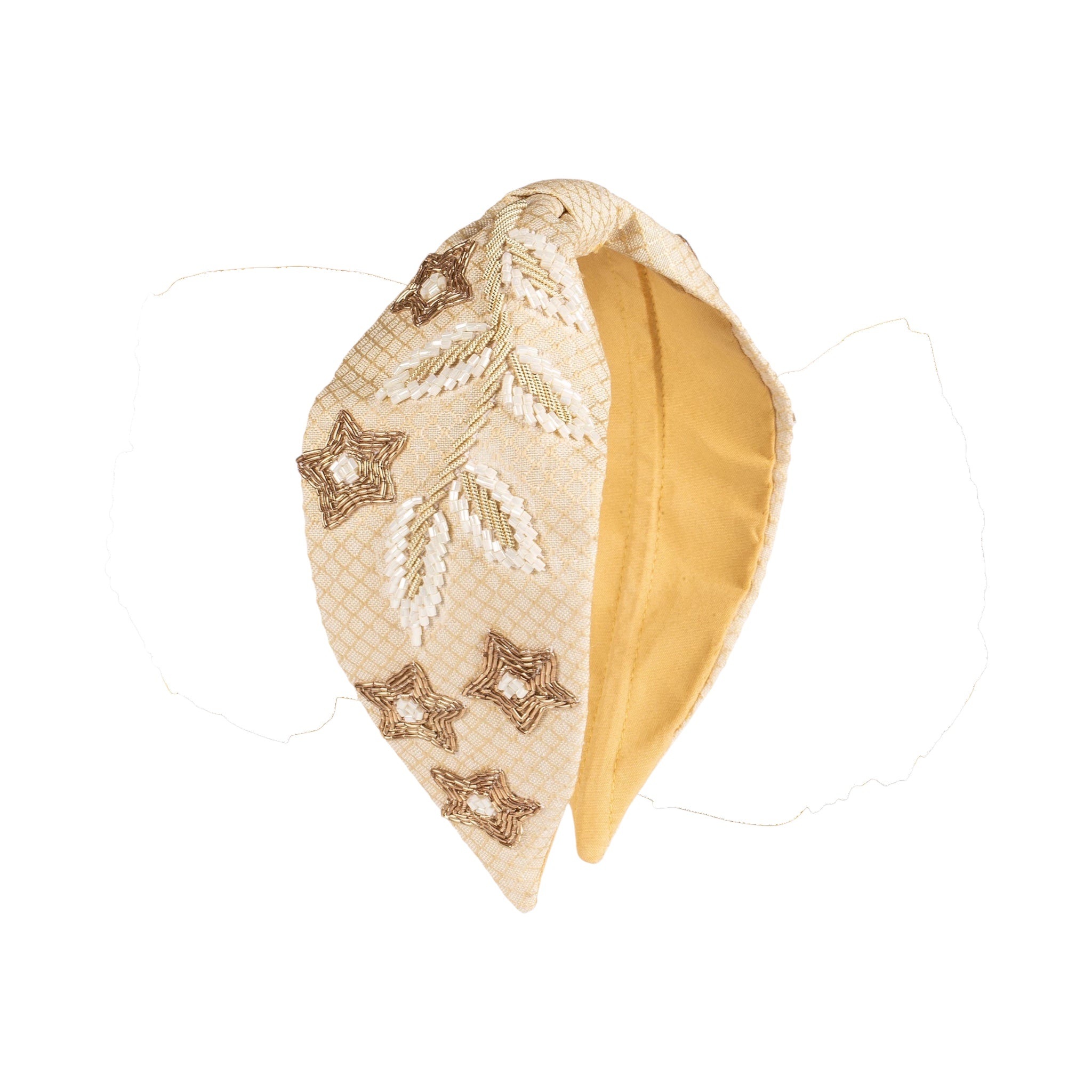 Allure Beige Embroidered Women Headband – Front View | JOYCO