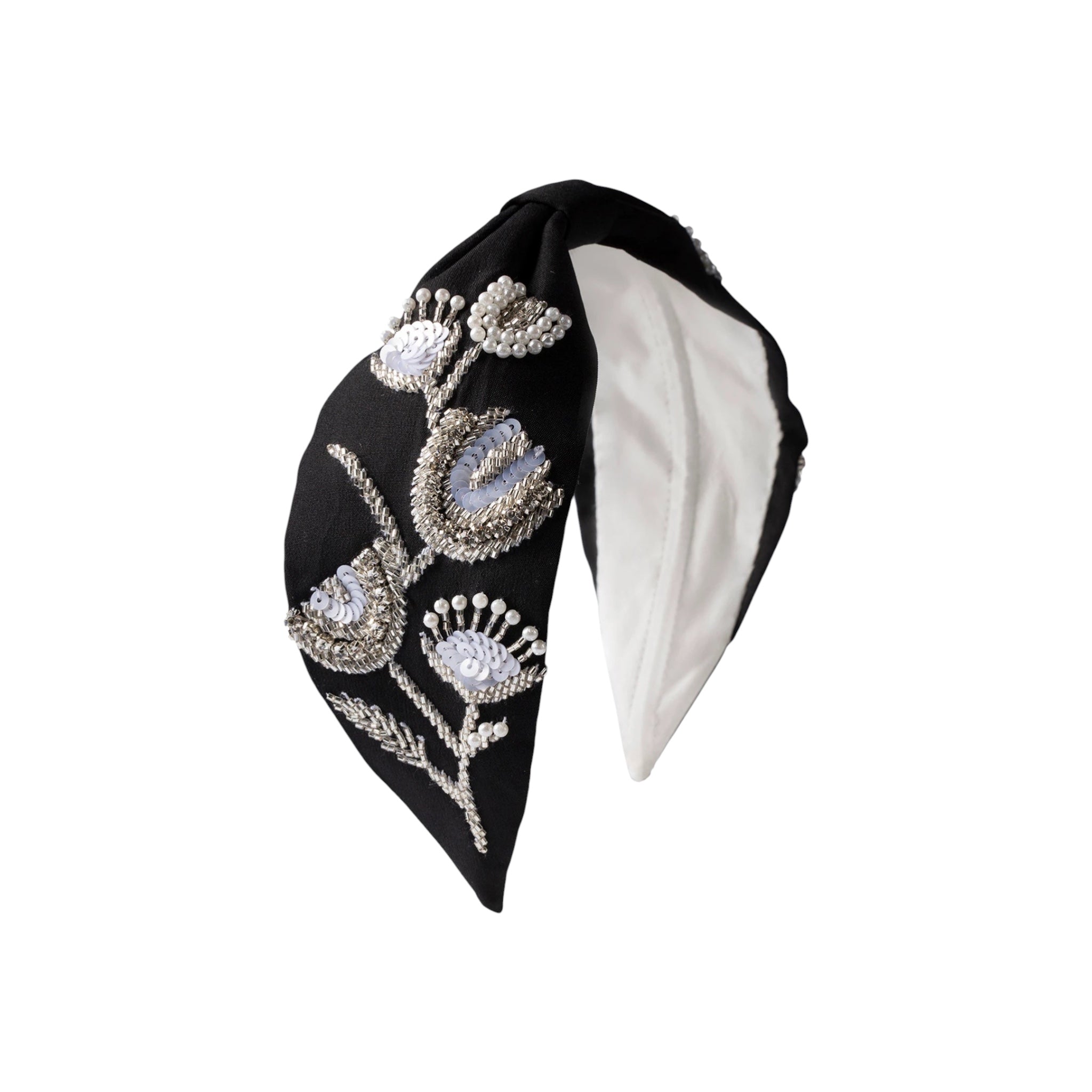 Karina Black Embroidered Women Headband – Front View | JOYCO