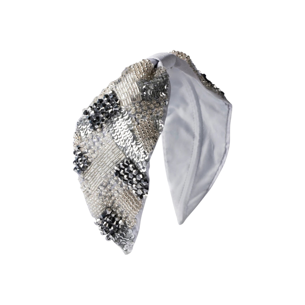 Becca Silver Embroidered Women Headband – Front View | JOYCO