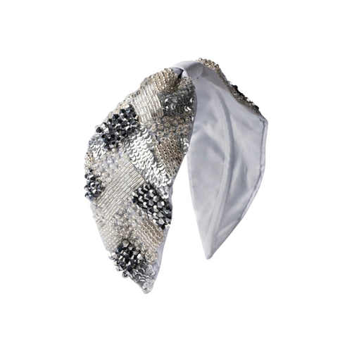 Becca Silver Embroidered Women Headband – Front View | JOYCO