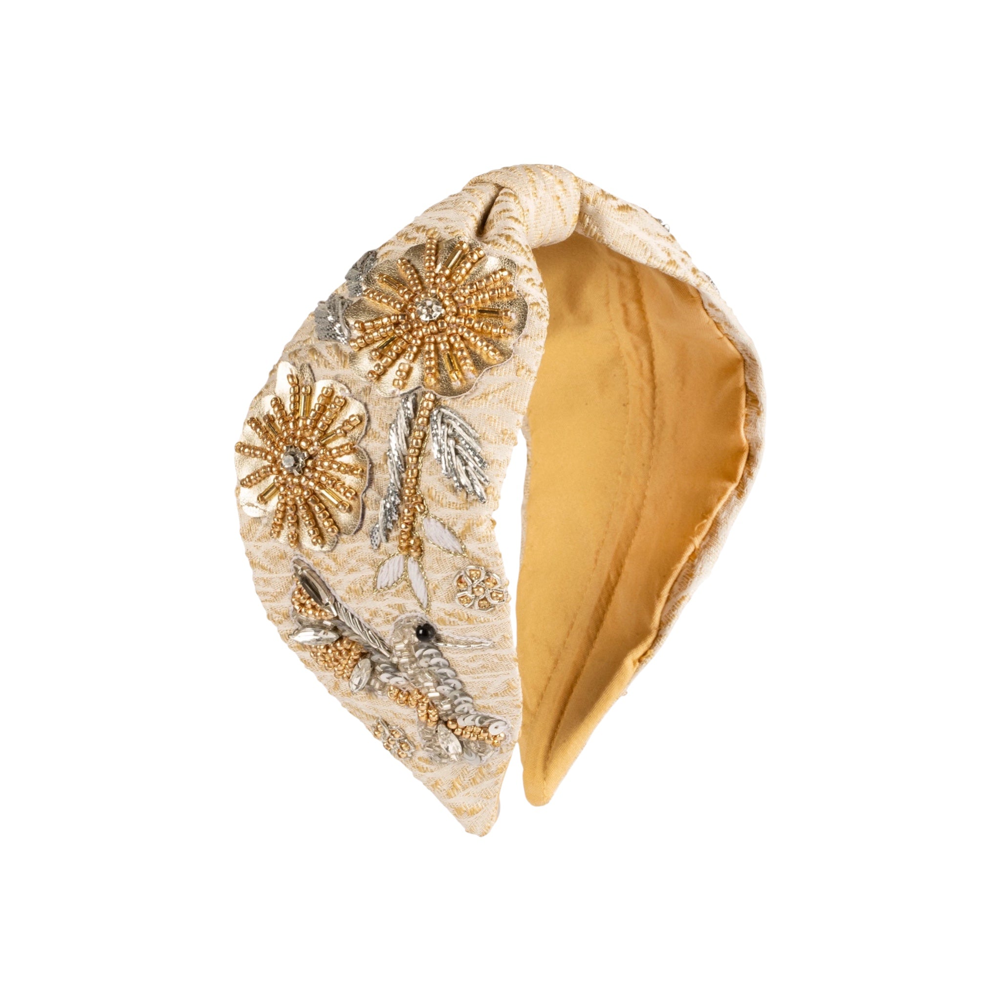 Verona Beige Embroidered Women Headband – Front View | JOYCO