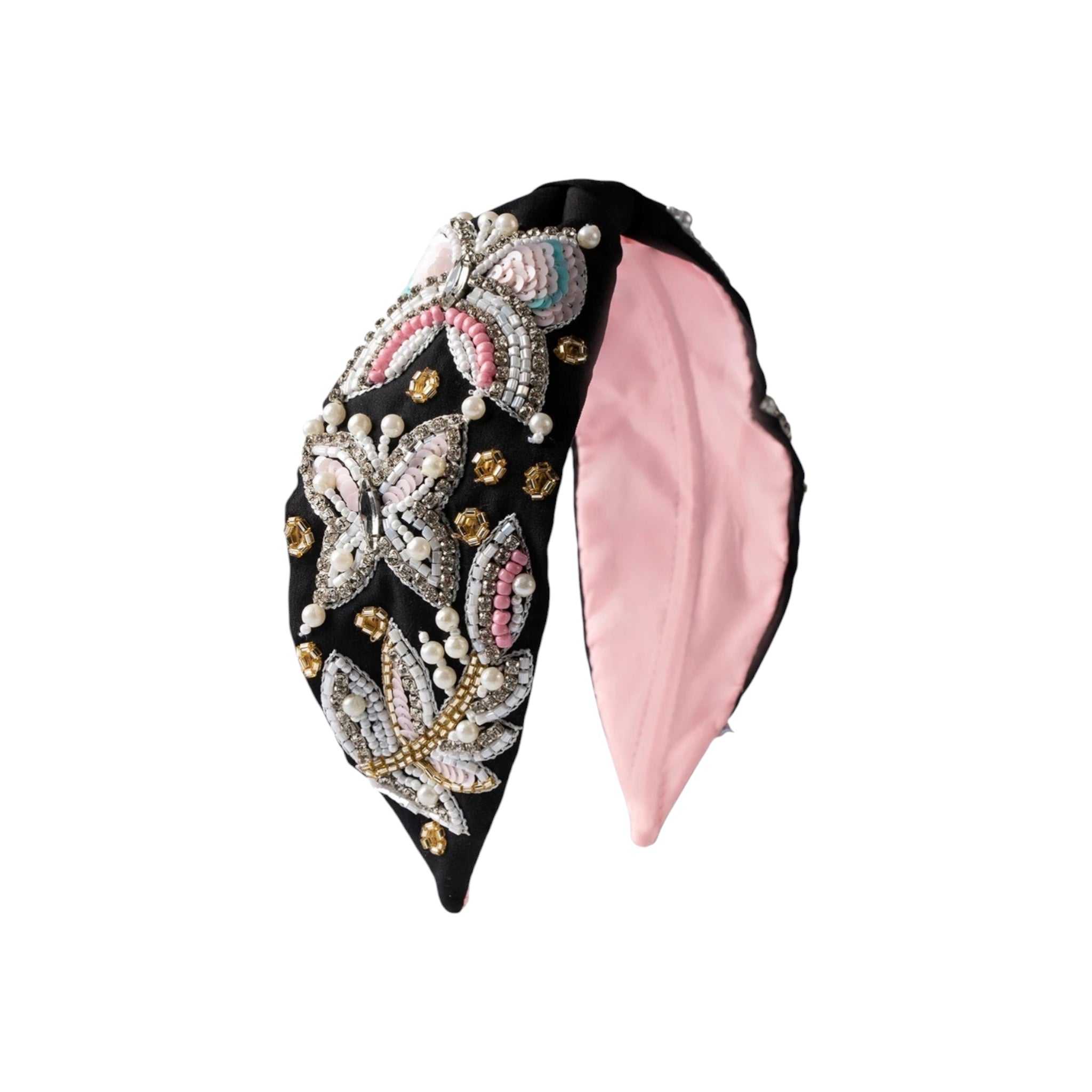 Vanessa Black Embroidered Women Headband – Front View | JOYCO
