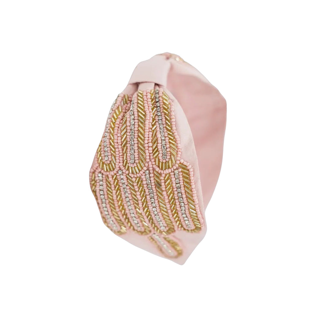 Luciana Pink Embroidered Women Headband – Front View | JOYCO